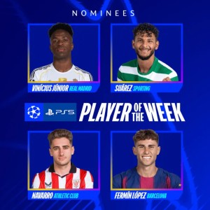 百家乐官网-欧冠联赛阶段第7轮最佳球员候选：维尼修斯、费尔明在列